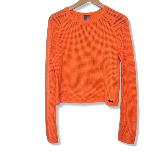 Sweaty Betty Active Wear Open Knit Long Sleeve Top SZ SM Idol Orange weave mesh - Picture 1 of 11